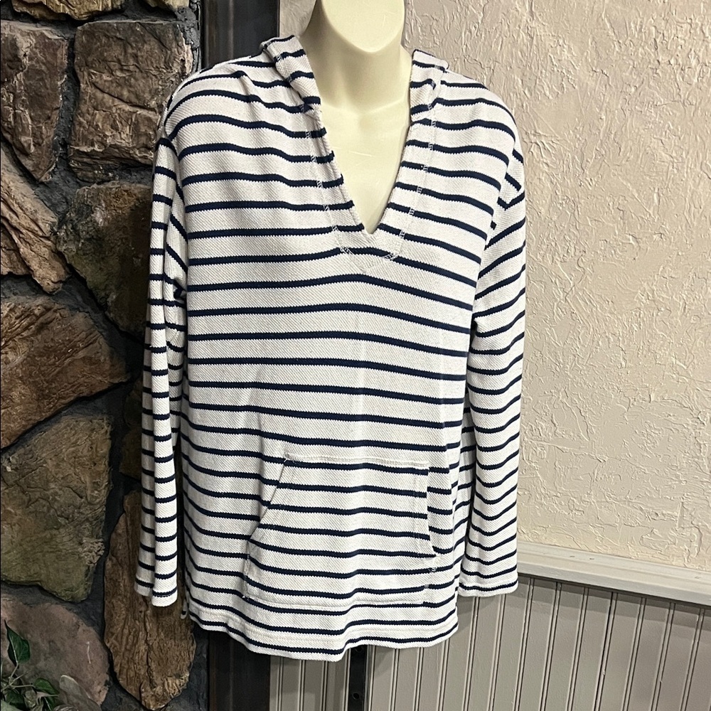 Chaps Navy and Cream Striped Hoodie